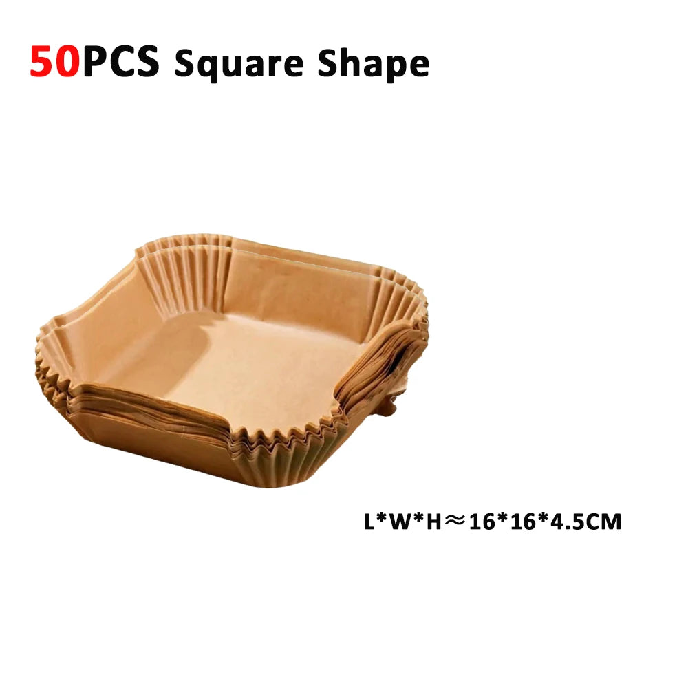 50Pcs Air Fryer Disposable Paper Non-Stick Airfryer Baking Papers Round Air-Fryer Paper Liners Paper Kitchen Accessories